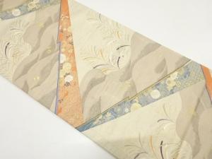 アンティーク　荒波に菊・草葉模様織り出し袋帯（材料）